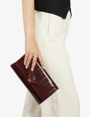 Dune Womens  Bee Leather Clutch Bag In Burgundy