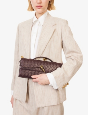 Bottega Veneta Womens Barolo-m Brass Andiamo Leather Clutch Bag In Brown