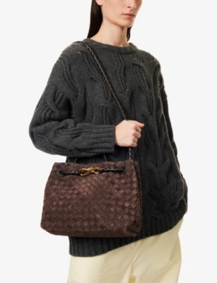 Bottega Veneta Womens Fondant-m Brass Andiamo Medium Suede Bag In Brown