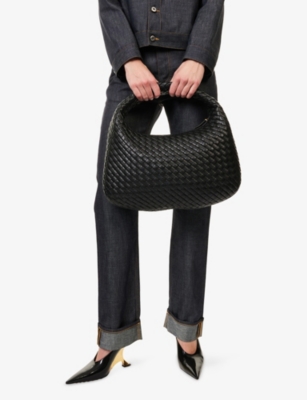 Bottega Veneta Womens Black Brass Veneta Medium Leather Hobo Bag In Black