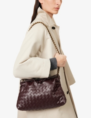 Bottega Veneta Womens Dark Barolo-m Brass Dustbag Intrecciato Leather Clutch Bag In Brown