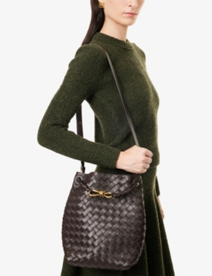 Bottega Veneta Womens  Andiamo Small Leather Bucket Bag