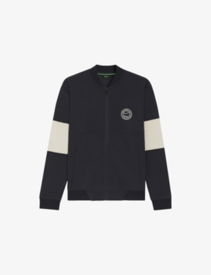 Mens Boss Brand-Embroidered Zip-Up Cotton-Blend Sweatshirt