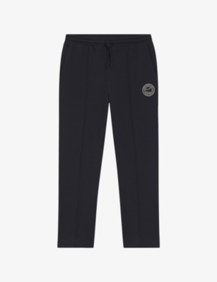 Mens Boss Brand-Embroidered Relaxed-Fit Cotton-Blend Jogging Bottoms