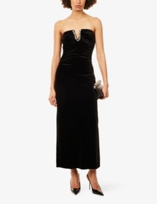 4th & Reckless Womens Black Vera Embellished Velvet Maxi Dress In Black