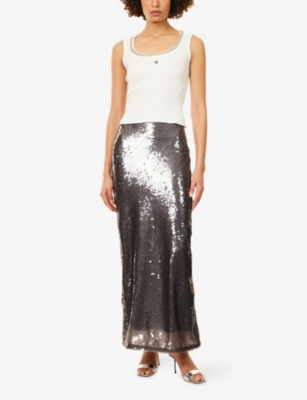 4th & Reckless Womens Silver Odell Sequin Maxi Skirt In Silver