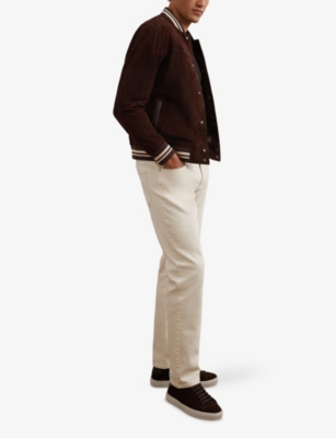 REISS: Banridge Stripe-Trim Suede Bomber Jacket
