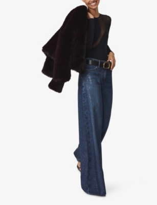 Reiss Womens Black Evie Mesh-panel Stretch-nylon Bodysuit In Black