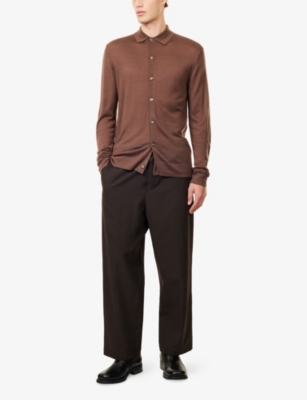 Raith Mens Mocha Edgar Classic-collar Wool Blend Shirt In Brown