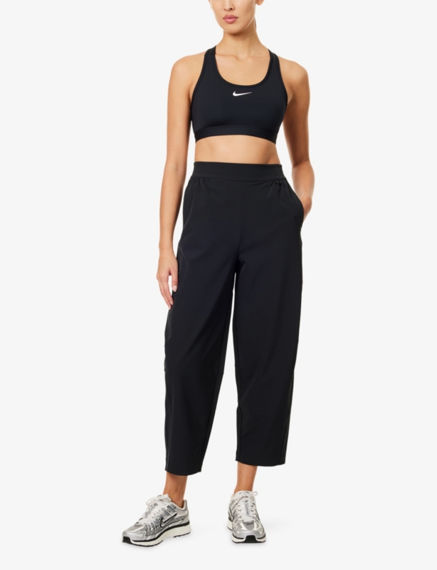 Barrel-Leg High-Rise Stretch-Woven Trousers