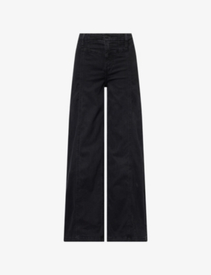 Free People Womens Black Libre Wide-leg Stretch-denim Blend Jeans In Black
