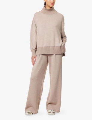 Varley Womens Taupe Marl The Extra Wide-leg Stretch-woven Trousers In Brown