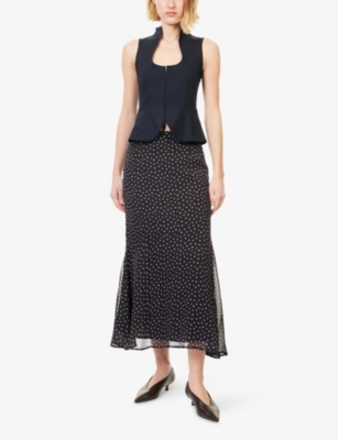 Amy Lynn Womens  Chiffon Polkadot Asym Maxi Skirt In Black