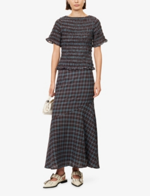 Amy Lynn Womens Brown Alma Check-print Woven Maxi Skirt In Multi