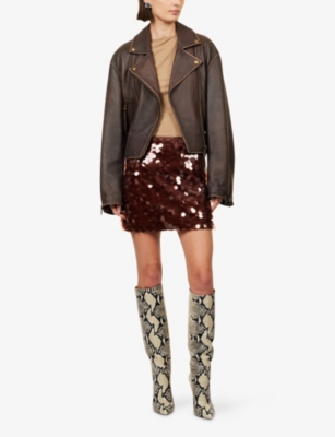 Amy Lynn Womens Gloria Sequin Woven Mini Skirt Brown In Brown