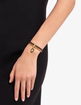 BVLGARI: Serpenti Forever Leather and Yellow Gold-Plated Brass Chain Bracelet