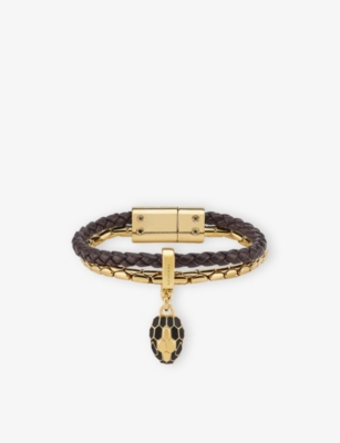 Bvlgari Womens Brown Serpenti Forever Leather And Yellow Gold-plated Brass Chain Bracelet