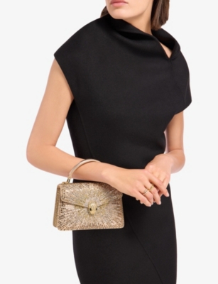 BVLGARI: Serpenti Forever Mini Crystal-Embellished Leather Top-Handle Bag