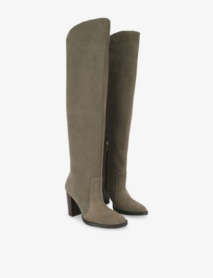 Carvela Womens Khaki Allora Over-the-knee Faux-leather Heeled Boots Eur 41 / 8 Uk In Gray