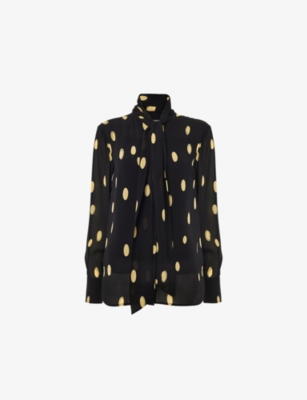 WHISTLES: Polka-Dot Tie-Neck Woven Blouse