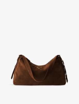 Prada Womens  Aimée Large Suede Shoulder Bag In Brown