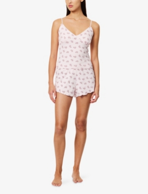 We Are Tala Omens Ballet Pink Printed Sleep Lounge V-neck Stretch-cotton Pyjama Vest