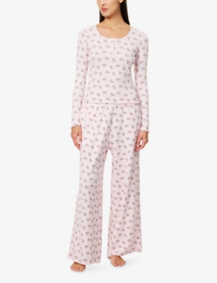 We Are Tala Omens Ballet Pink Printed Sleep Lounge Wide-leg Stretch-cotton Trousers Xs