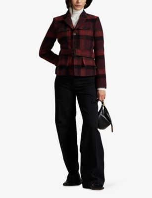 POLO RALPH LAUREN: Checked Belted-Waist Wool-Blend Jacket