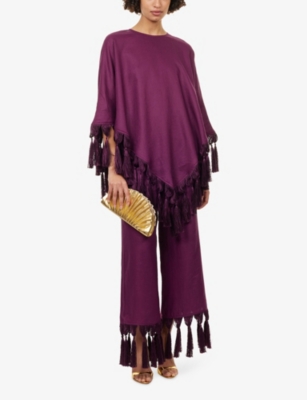 Taller Marmo Womens Plum Gloria Tassel Linen Kaftan In Purple