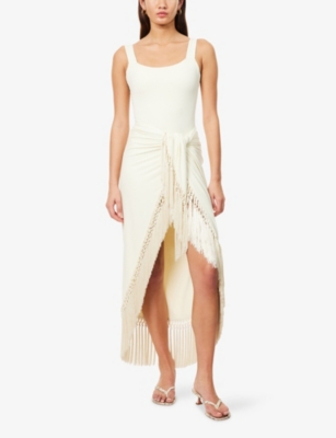 Taller Marmo Womens Ivory Lido Fringed Two-piece Swimsuit In White