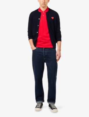 COMME DES GARCONS PLAY: Heart-Embroidered Knitted Wool Cardigan