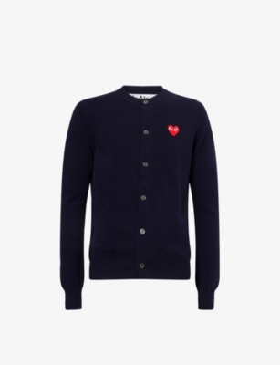 COMME DES GARCONS PLAY: Heart-Embroidered Knitted Wool Cardigan