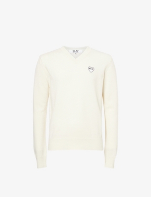 COMME DES GARCONS PLAY: Heart-Embroidered Knitted Wool Jumper