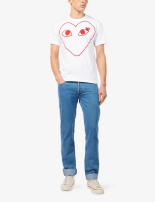 COMME DES GARCONS PLAY: Heart-Embroidered Knitted Wool Cardigan