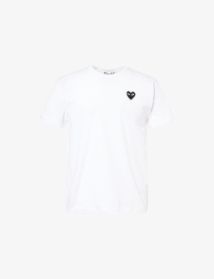 COMME DES GARCONS PLAY: Rhinestone Heart-Embroidered Cotton T-Shirt