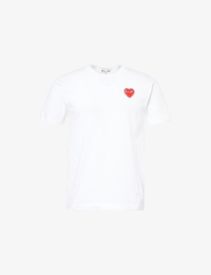 COMME DES GARCONS PLAY: Rhinestone Heart-Embroidered Cotton T-Shirt