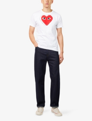 COMME DES GARCONS PLAY: Rhinestone Heart-Embroidered Cotton T-Shirt