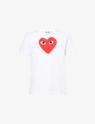 COMME DES GARCONS PLAY: Rhinestone Heart-Embroidered Cotton T-Shirt