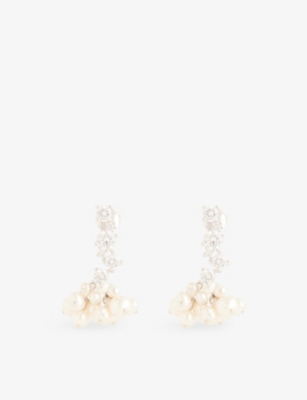 COMPLETEDWORKS: P218 Rhodium-Plated Silver, Freshwater Pearl And Cubic Zirconia Drop Earrings