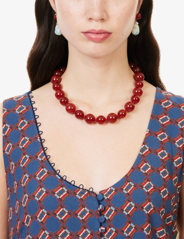 Beaded Sterling-Silver And Agate Necklace