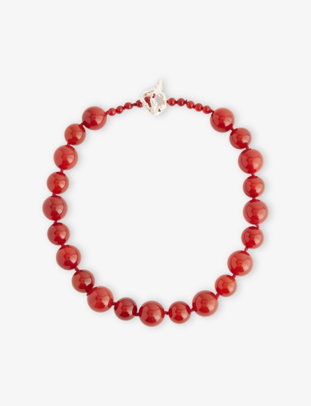 Beaded Sterling-Silver And Agate Necklace