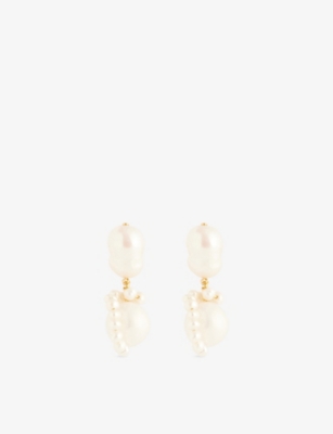 COMPLETEDWORKS: Mismatched 18ct Yellow Gold-Plated Silver, Freshwater Pearl And Baroque Pearl Drop Earrings