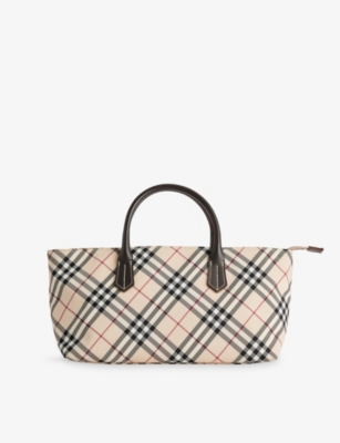RESELFRIDGES: Pre-Loved Burberry Check Canvas Top-Handle Bag