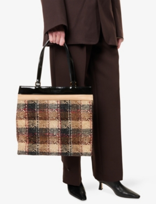 RESELFRIDGES: Pre-Loved Burberry Plaid Tweed Tote Bag
