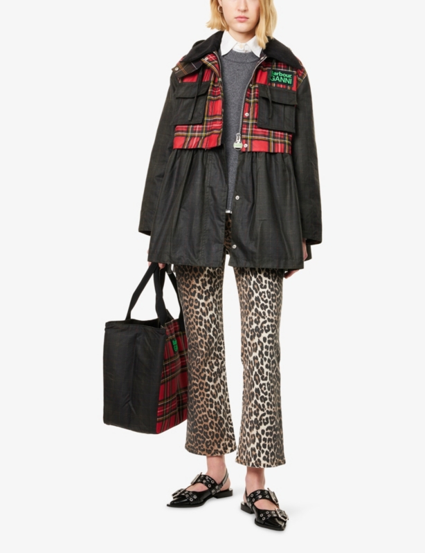 Barbour x Ganni Tartan Peplum Waxed Cotton Jacket