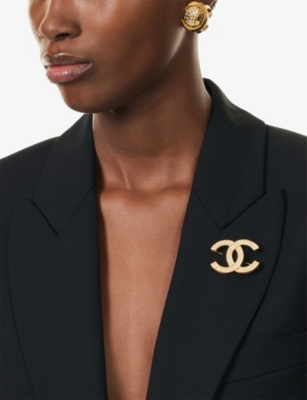 RESELFRIDGES: Pre-Loved Chanel CC Rhinestone-Embellished Gold-Plated Metal Brooch