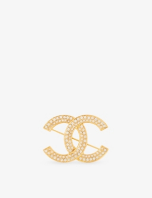 RESELFRIDGES: Pre-Loved Chanel CC Rhinestone-Embellished Gold-Plated Metal Brooch