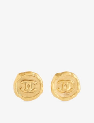 RESELFRIDGES: Pre-Loved Chanel CC-Logo Round Gold-Plated Metal Clip-On Earrings
