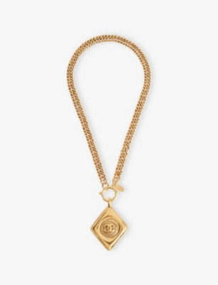 RESELFRIDGES: Chanel Gold Necklace<BR/>Pre-Loved Chanel CC Diamond-Pendant Gold-Plated Metal Necklace