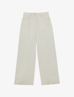 Womens Reiss Carmen Wide-Leg Linen-Blend Trousers